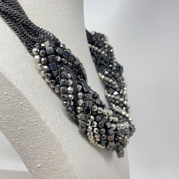Multi-Strand Twisted Beads‎ Necklace Chunky Statement Dark Goth Whimsigoth Black - Picture 4 of 7